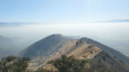 High angle view of mountains against sky