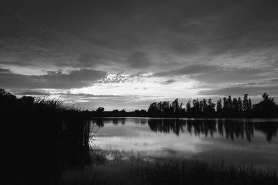 Scenic view of lake against sky during sunset