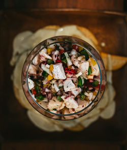 High angle view of food in bowl on table