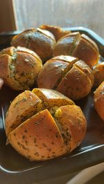 High angle view of bread in container