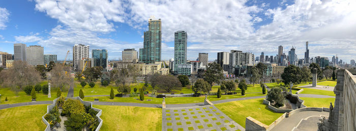 Panoramic shot of modern buildings against sky