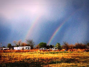 Rainbow over rural landscape