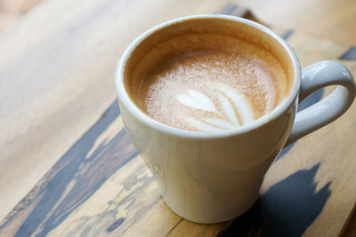 High angle view of coffee on table