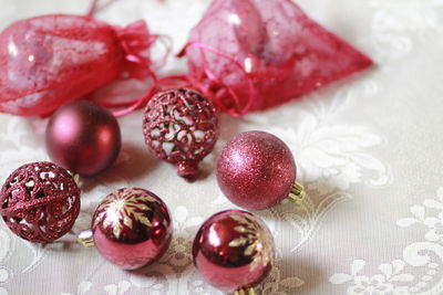 Close-up of christmas decorations on table