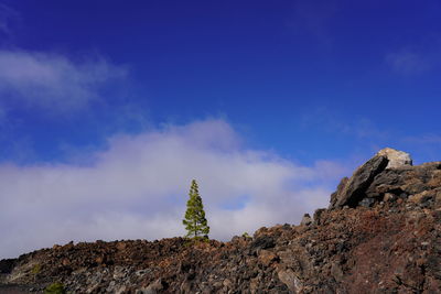 Low angle view of rocks against blue sky