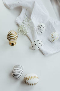 High angle view of shells on table