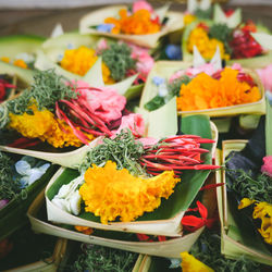 High angle view of various flowers in market