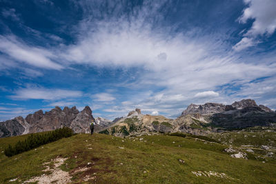 Panoramic view of the dolomites, mountain hiking