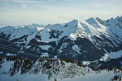 Scenic view of snow covered mountains against sky