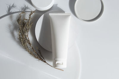 High angle view of coffee on white table