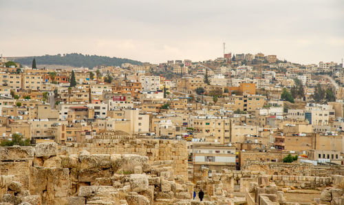High angle view of townscape against sky