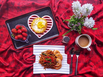 High angle view of breakfast on table