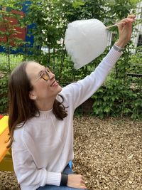 Woman with cotton candy