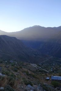 Scenic view of mountains against clear sky