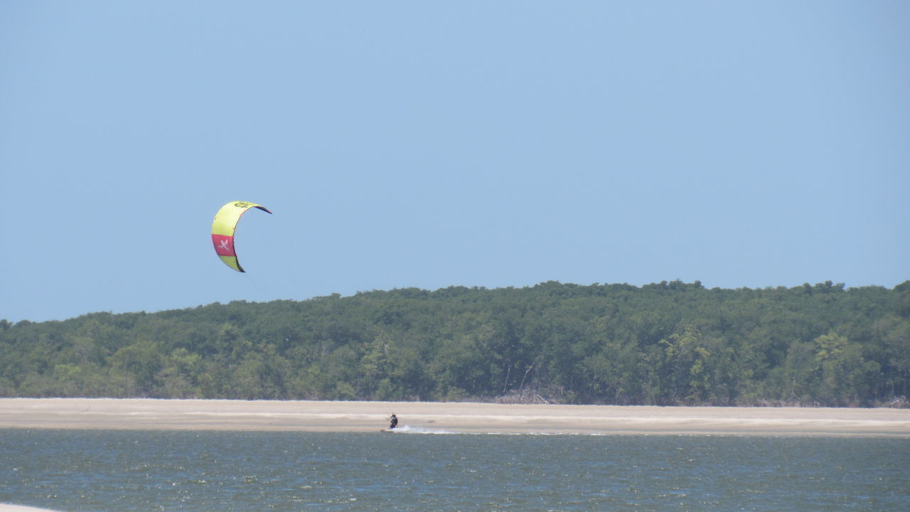 VIEW OF PARAGLIDING OVER SEA AGAINST SKY