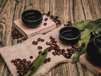 High angle view of coffee on table