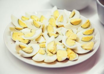 High angle view of breakfast in plate on table