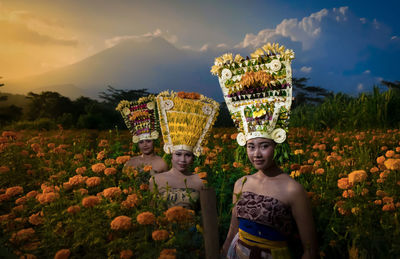 Balineese girlnin the midle of gumitir flower farm