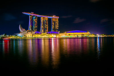 Illuminated buildings in city at night