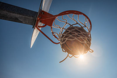 Low angle view of basketball hoop against sky