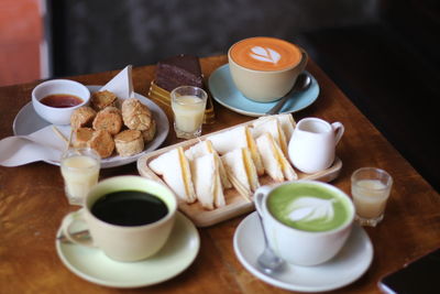 High angle view of breakfast on table