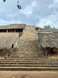 Low angle view of staircase against sky