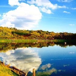 Reflection of clouds in calm lake