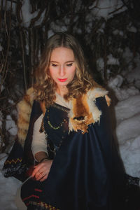 Portrait of a woman in snow