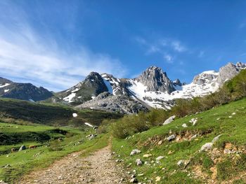 Scenic view of snowcapped mountains against sky