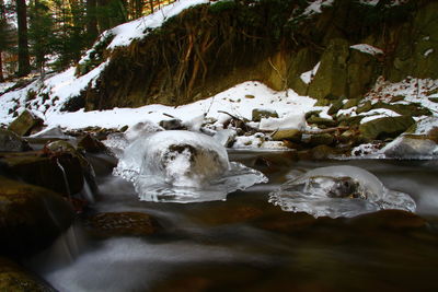 Water flowing in snow