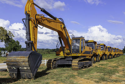 Low angle view of construction site against sky