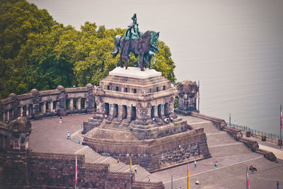 Historic german corner deutsche eck where rhine and moselle flow together in koblenz, germany.