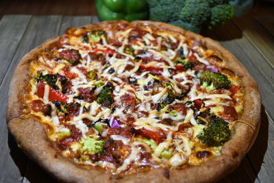 Close-up of pizza on table