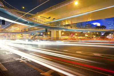 Light trails on road at night