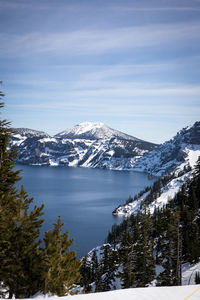 Scenic view of snowcapped mountains against sky