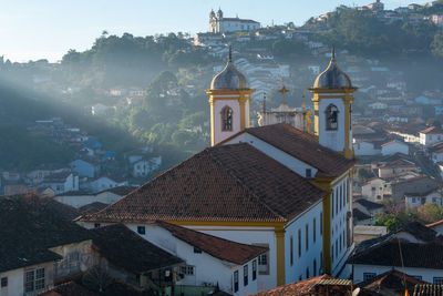 High angle view of buildings in city