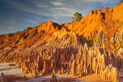 Panoramic view of rock formations on landscape against sky