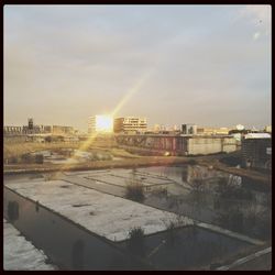 View of buildings at sunset