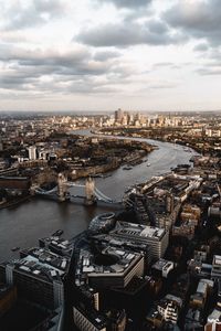 High angle view of city at waterfront