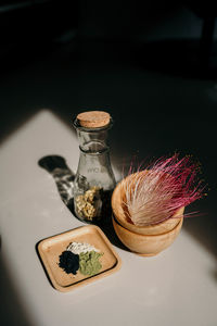 High angle view of food on table