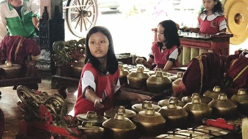 Young woman in store for sale