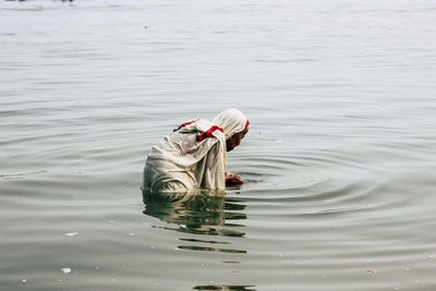 High angle view of hat on lake