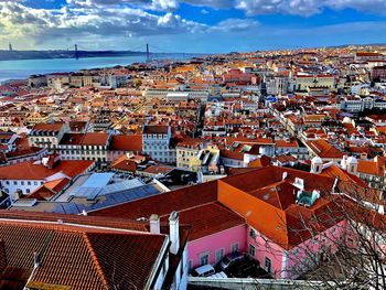 High angle view of buildings in city