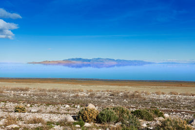 Scenic view of landscape against blue sky