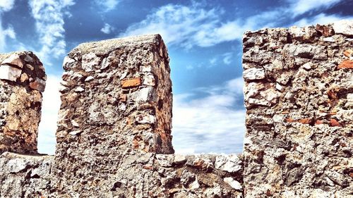 Low angle view of abandoned built structure