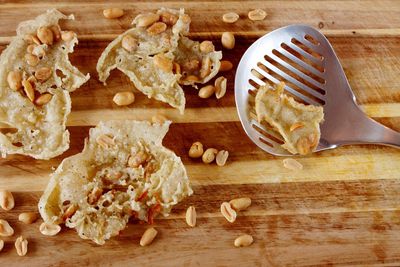 Close-up of cookies on cutting board