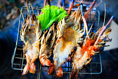 Close-up of dead fish on barbecue