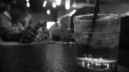 Close-up of beer in glass on table