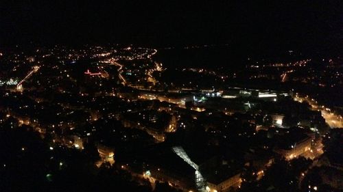 Aerial view of city at night