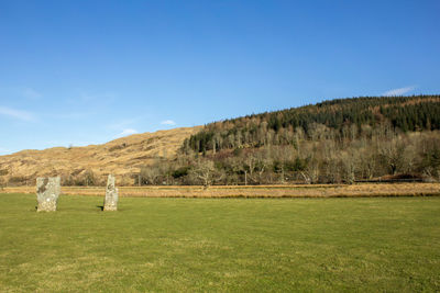 Scenic view of grassy field against cloudy sky